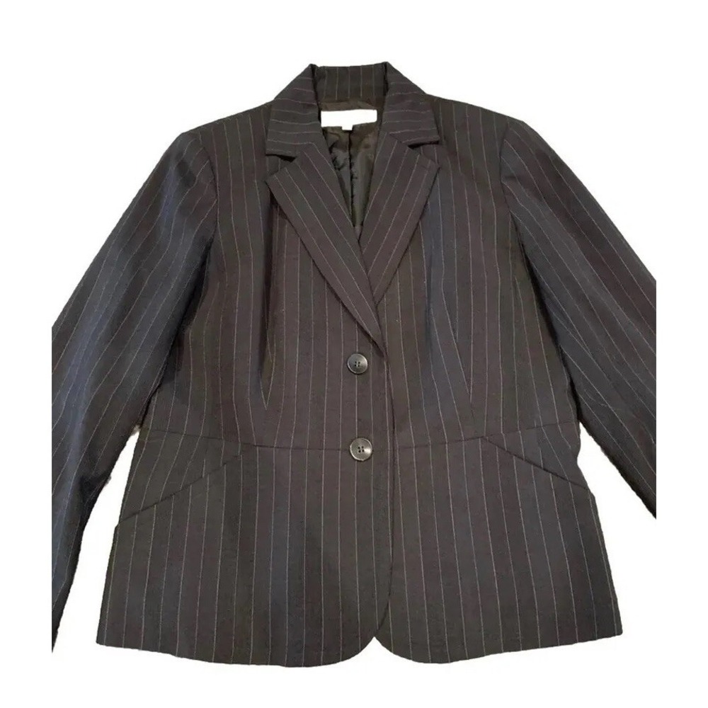 Jones New York Pin Stripe Blazer 12 Jacket Charcoal Lined Shoulder Pads Office - Picture 2 of 13